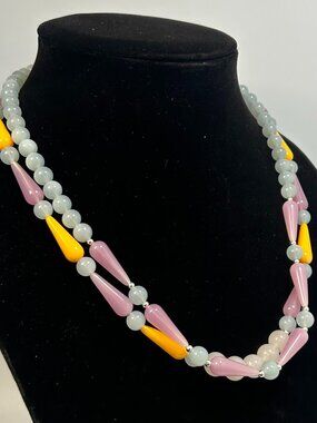 Vintage Blue, Orange, Purple 2 Strand Bead Necklace 19"